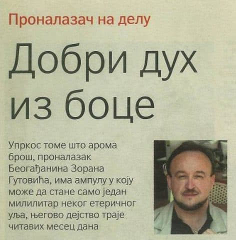 Novinski članak: „Dobri duh iz boce“, rubrika Pronalazač na delu